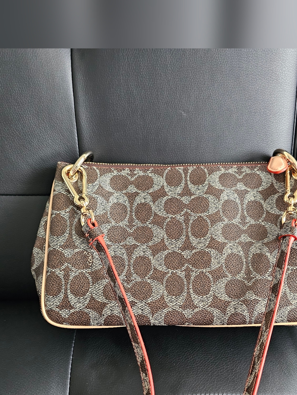 Authentic Coach Brown Signature Canvas Shoulder Bag